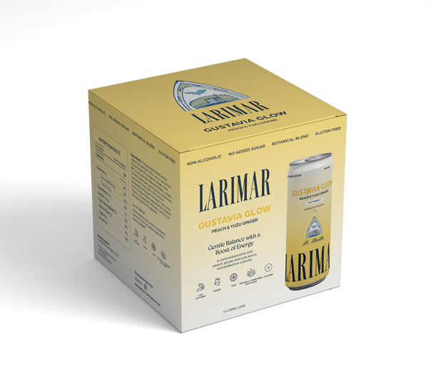 Larimar Gustavia Glow product packaging on a white background